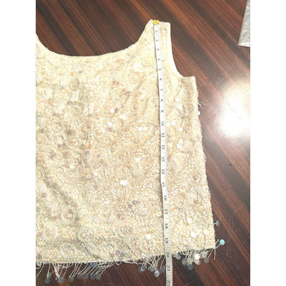 Vintage Lillie Rubin Champagne Beaded Fringe Embellished Evening Shell 36 (S) - Picture 7 of 7